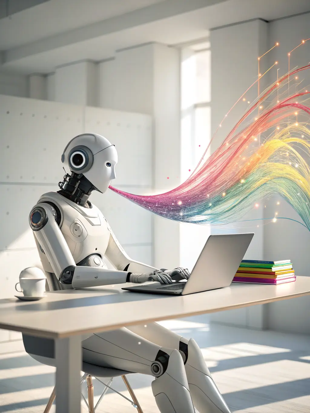 A graphic depicting AI generating various content formats (blog posts, social media updates) with ContentGenius, emphasizing efficiency and personalization.