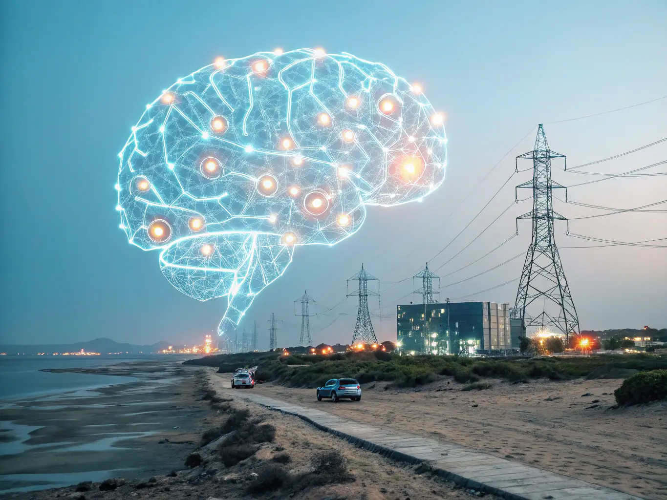 A digital illustration depicting an AI brain generating various content formats like blog posts, social media updates, and email newsletters, symbolizing AI-driven content creation.