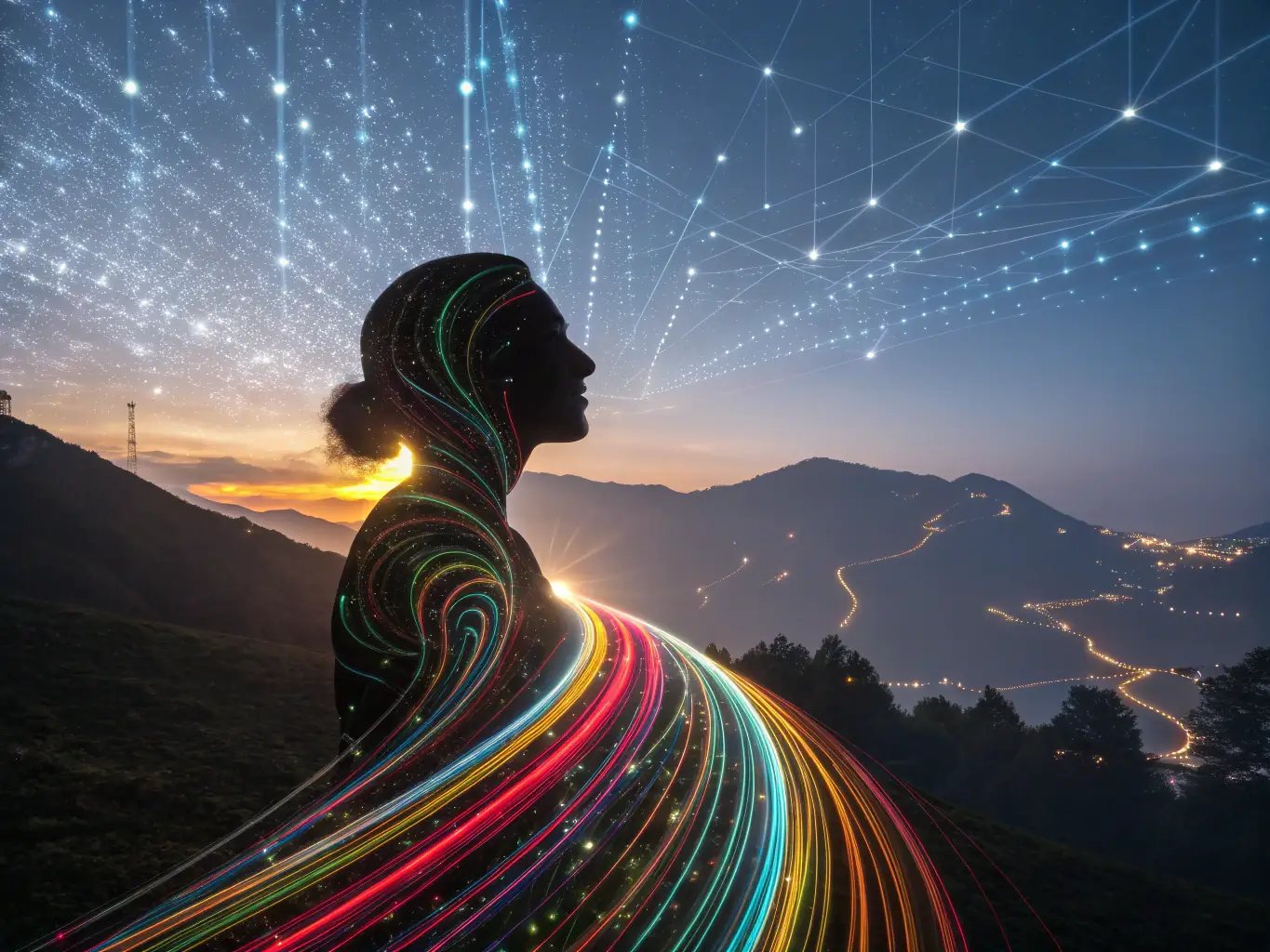 An illustration depicting automated data enrichment, showing data flowing from various sources into a clean, unified lead profile.